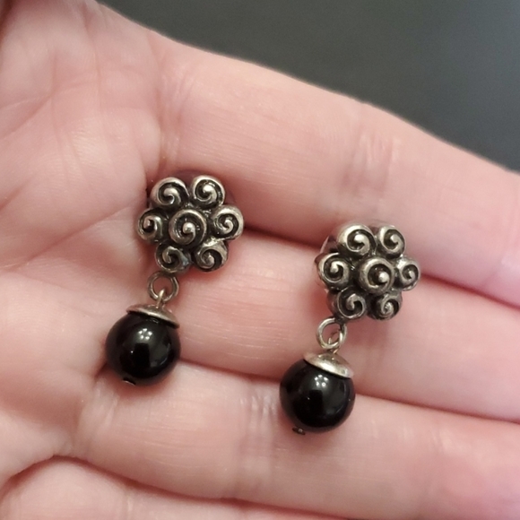 Jewelry - **Final Sale** Sterling silver black stone earrings